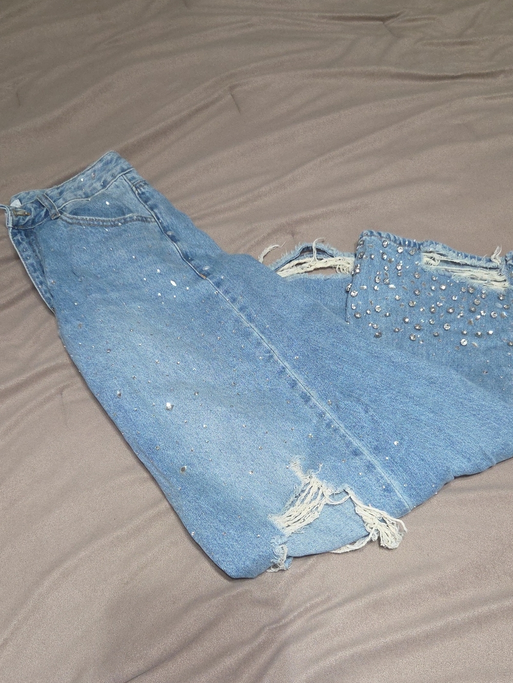 Studded Light Blue Distressed Women's Jeans